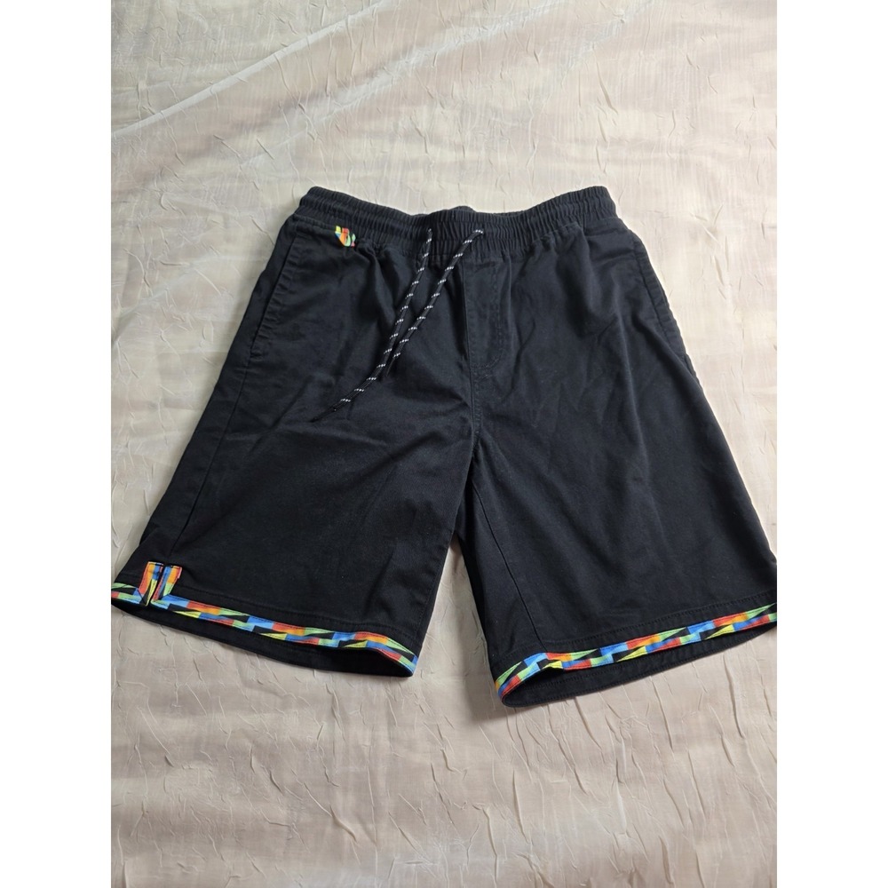 Mens Edgar + Ash Black Pull On Cotton Twill Shorts w Colorful Trim Size S